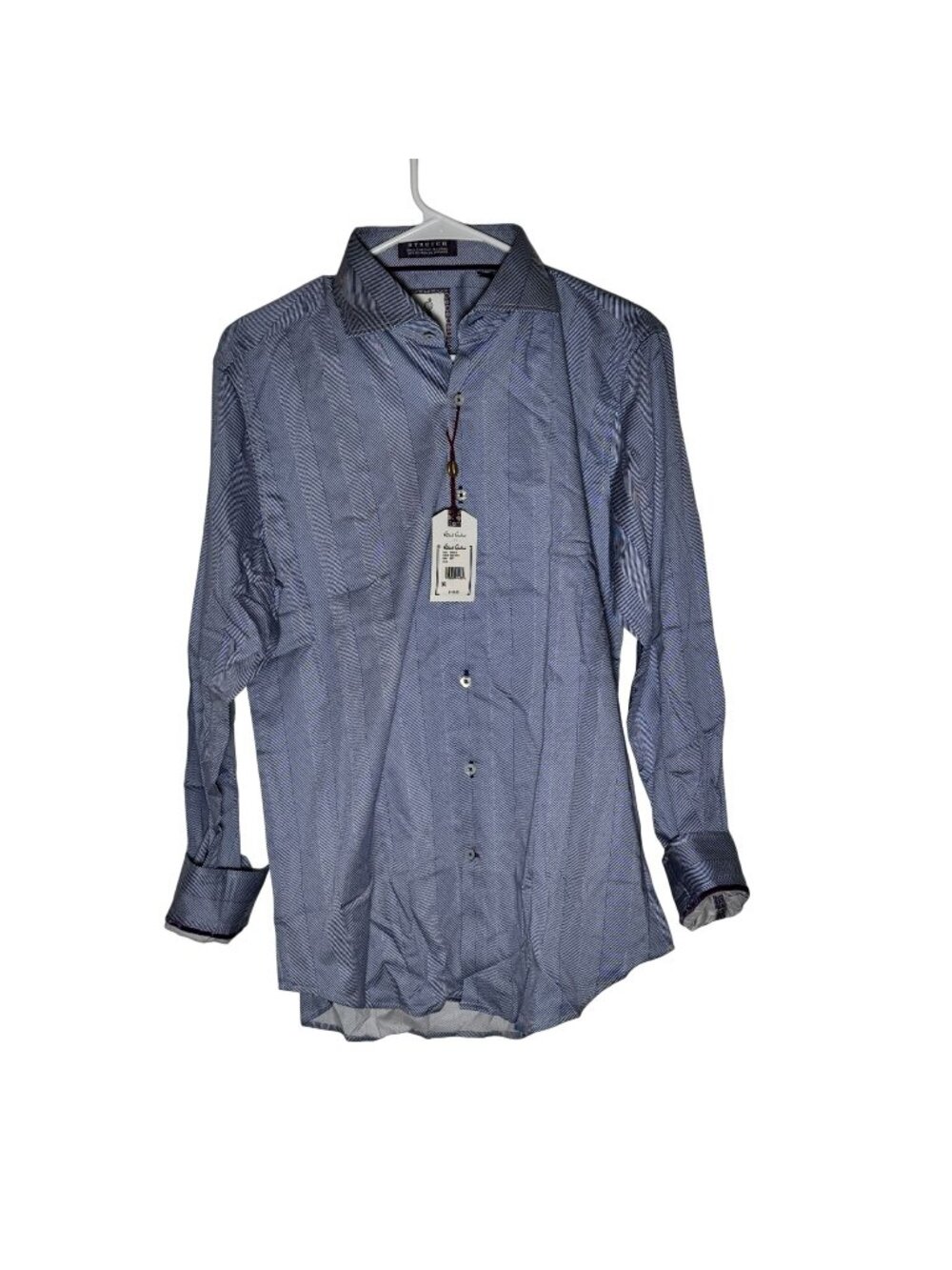 Robert Graham Yardley Navy Blue Chevron Print Shirt Tailored Fit Size M 15.5 NWT